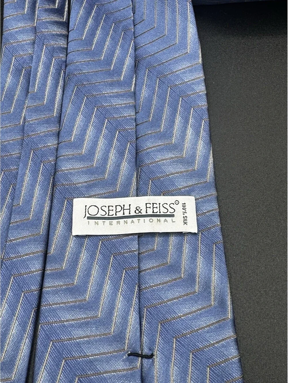 Joseph & Feiss Silk Tie Blue Chevron Geometric 59” x 3.75” Preppy Business